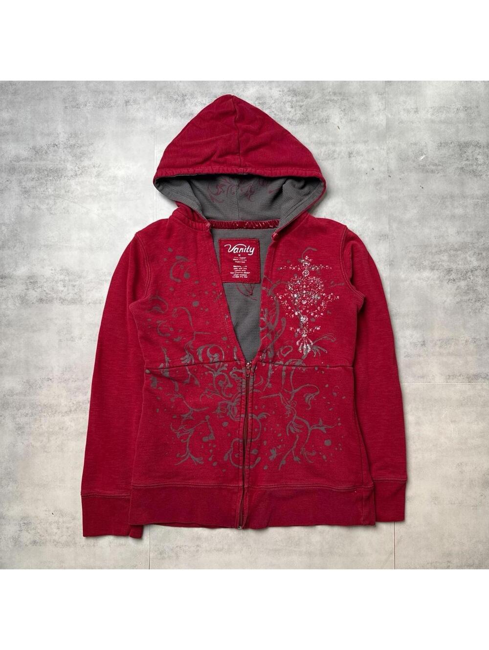Y2K Vanity Grunge Red Zip Up Hoodie Jacket